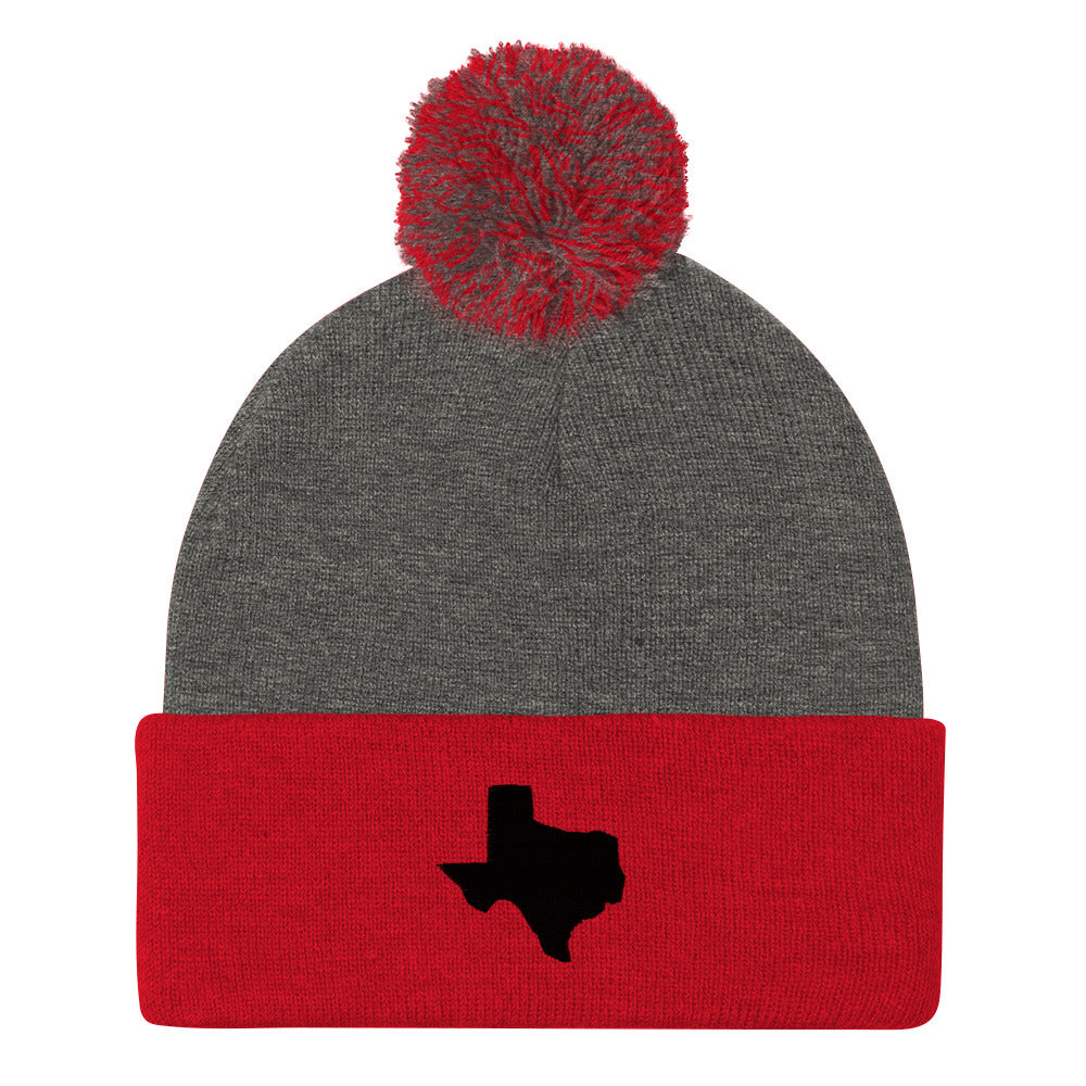 Yeehaw Texas State Pom-Pom Beanie (black embroidery)