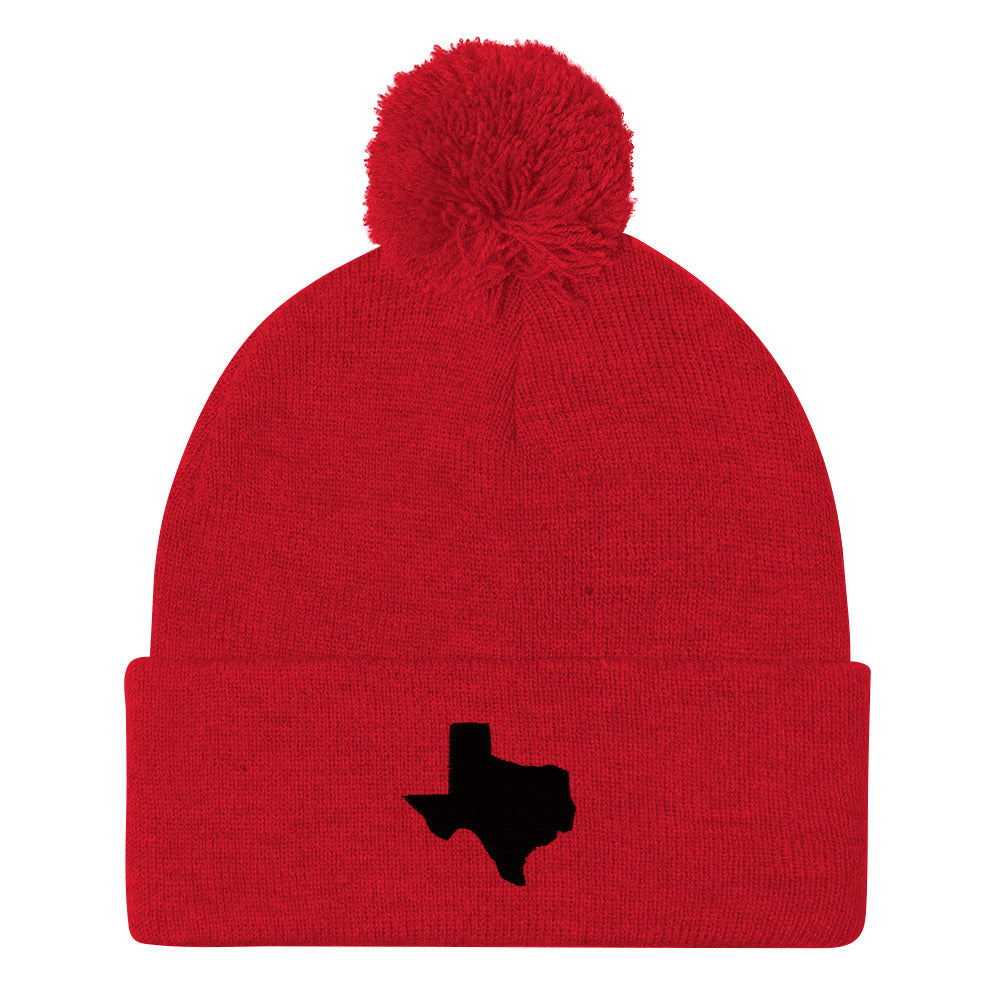 Yeehaw Texas State Pom-Pom Beanie (black embroidery)